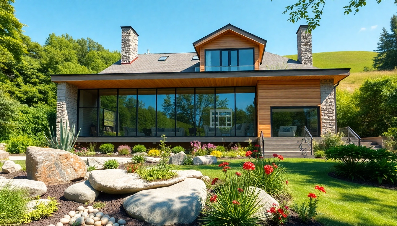 Showcasing a stunning example of Massachusetts residential architecture with modern sustainable features and beautiful landscaping.