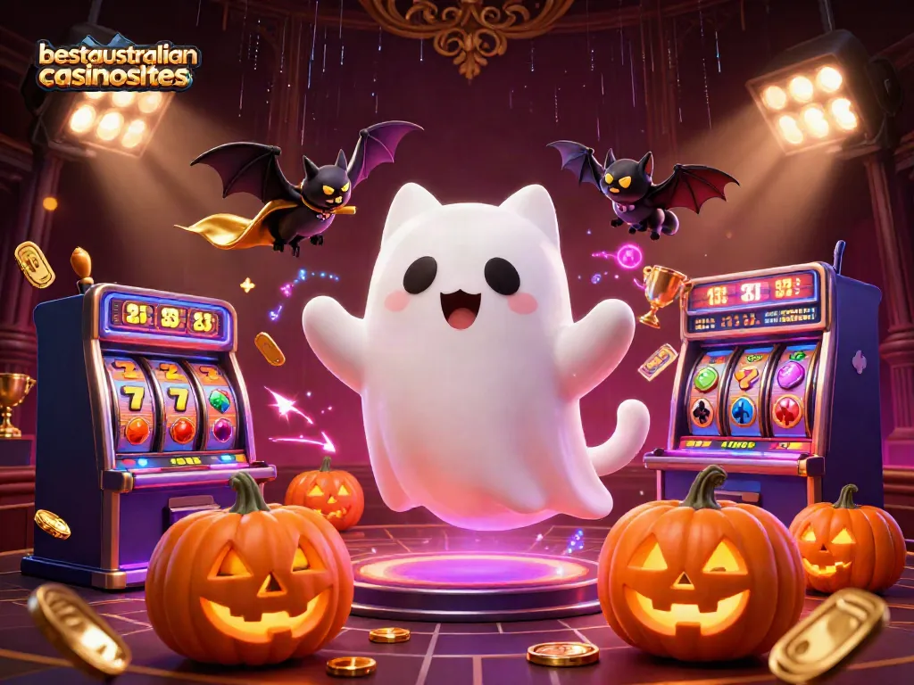 Experience engaging games at bestaustraliancasinosites featuring a ghost cat and iconic casino elements.