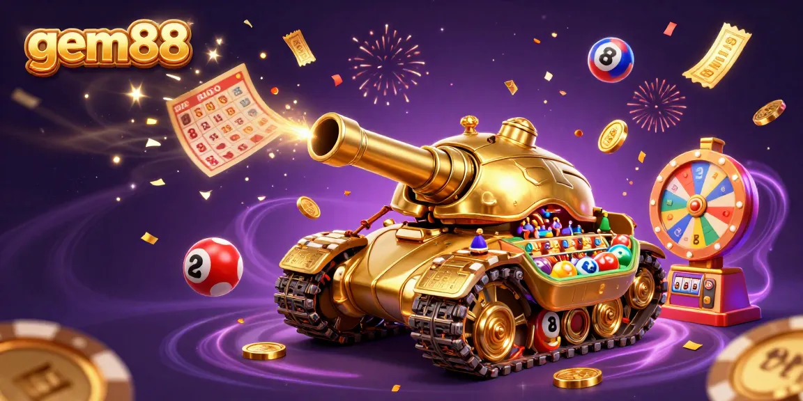 Win exciting prizes at gem88 in this vibrant 3D casino celebration illustration.
