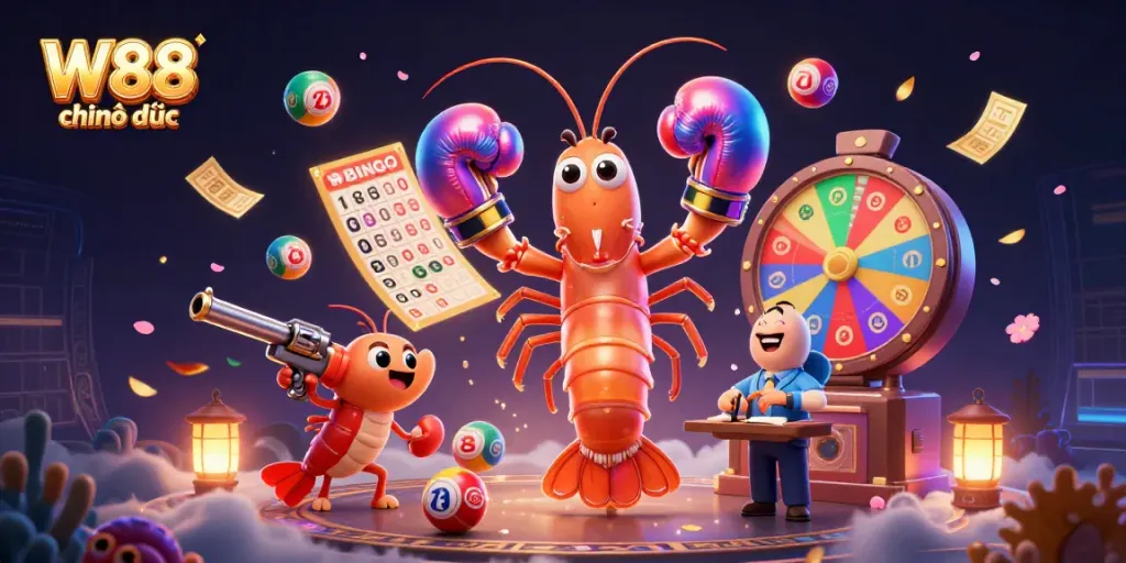 Engaging 3D illustration with W88 chính thức showcasing dynamic characters in a vivid gambling scene.