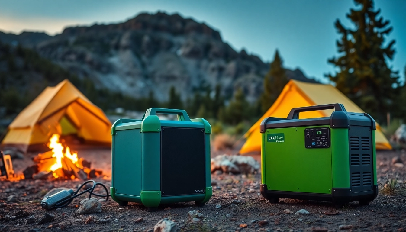 EcoFlow portable power stations enhancing outdoor adventures at a campsite.