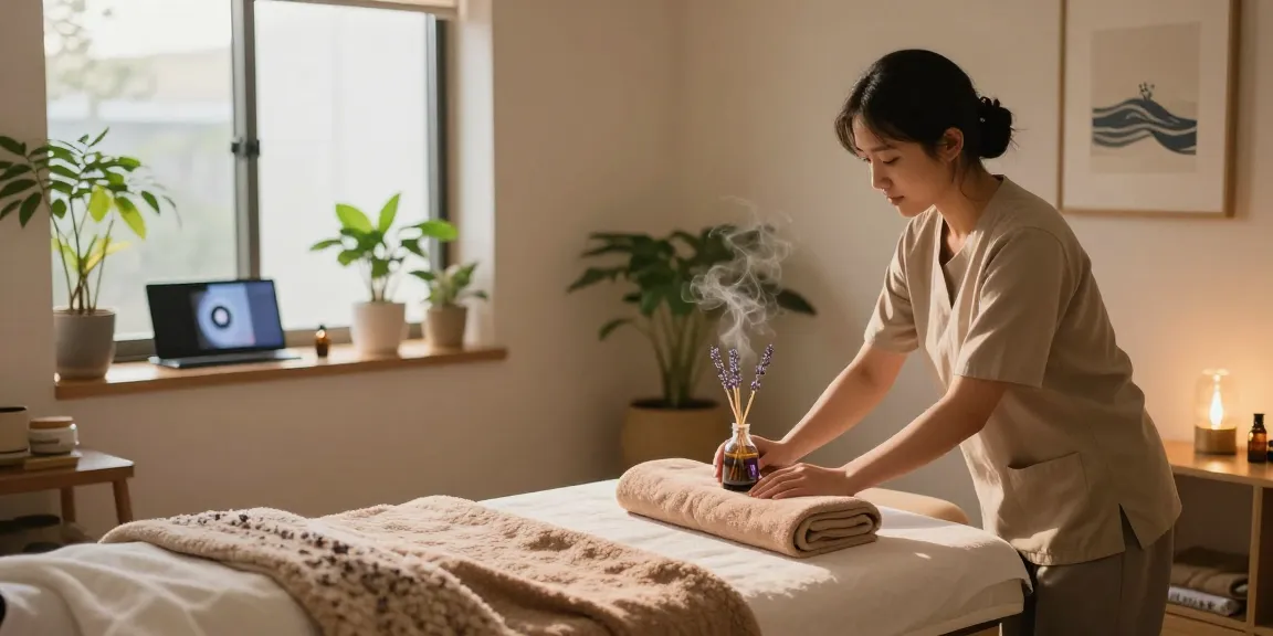 Relaxing 강남출장안마 massage therapy studio setup with calming decor.