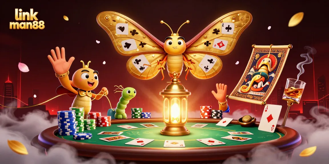 Engage with link man88, featuring an intricate 3D illustration of a casino scene with vibrant poker elements.