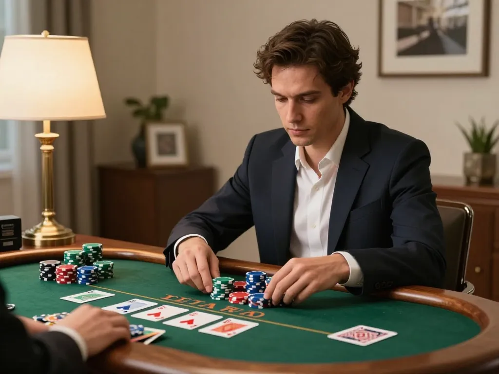 VIPWIN poker game in action with players engaged in strategy and concentration during home setup