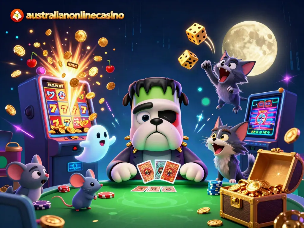 Join the festive action at australianonlinecasino as playful characters deal cards and celebrate jackpots.