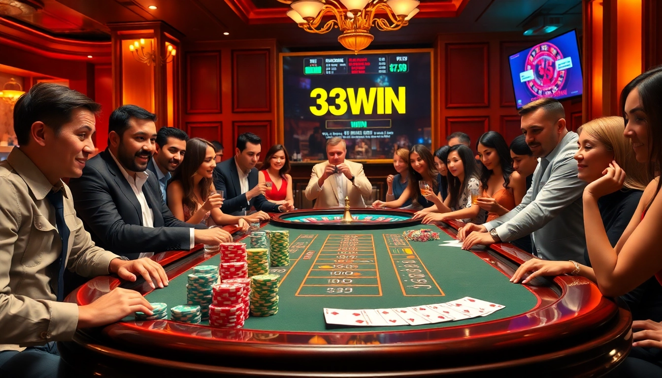 Players at a casino table strategize their next move in a thrilling 33WIN poker game.