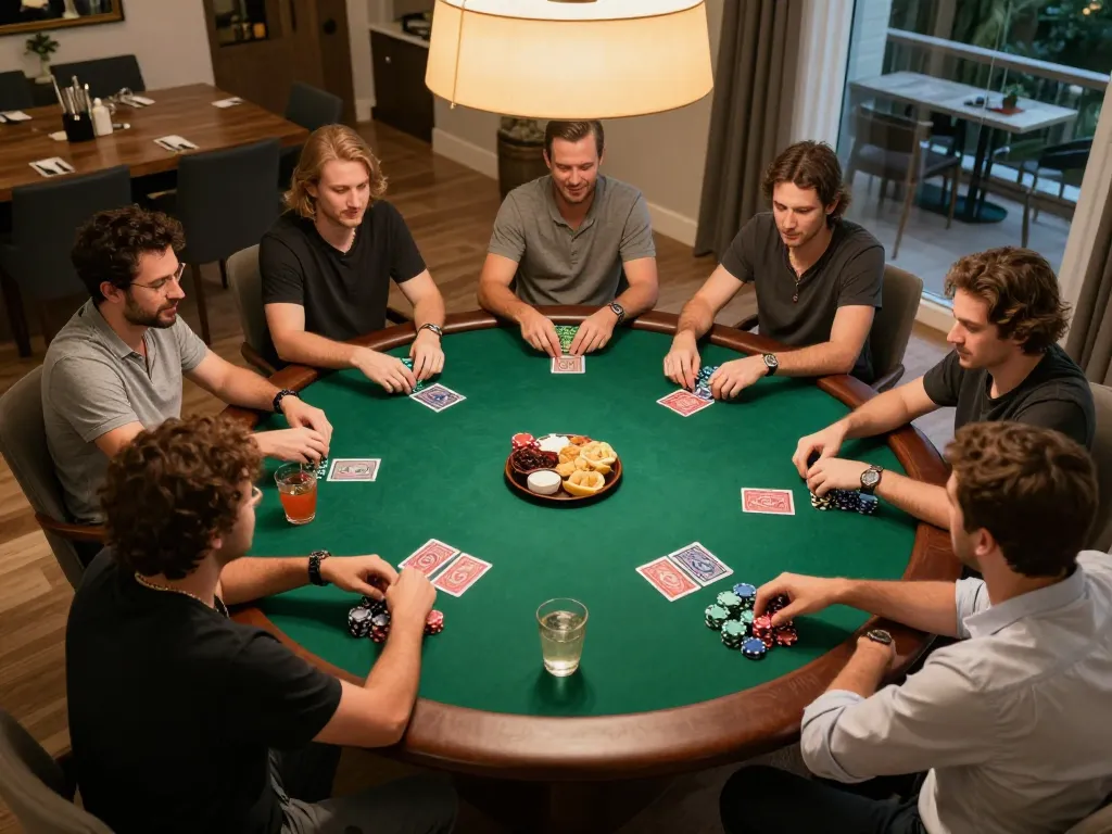 Players engaging in an exciting home poker night at MM88, showcasing strategic gameplay and friendship.