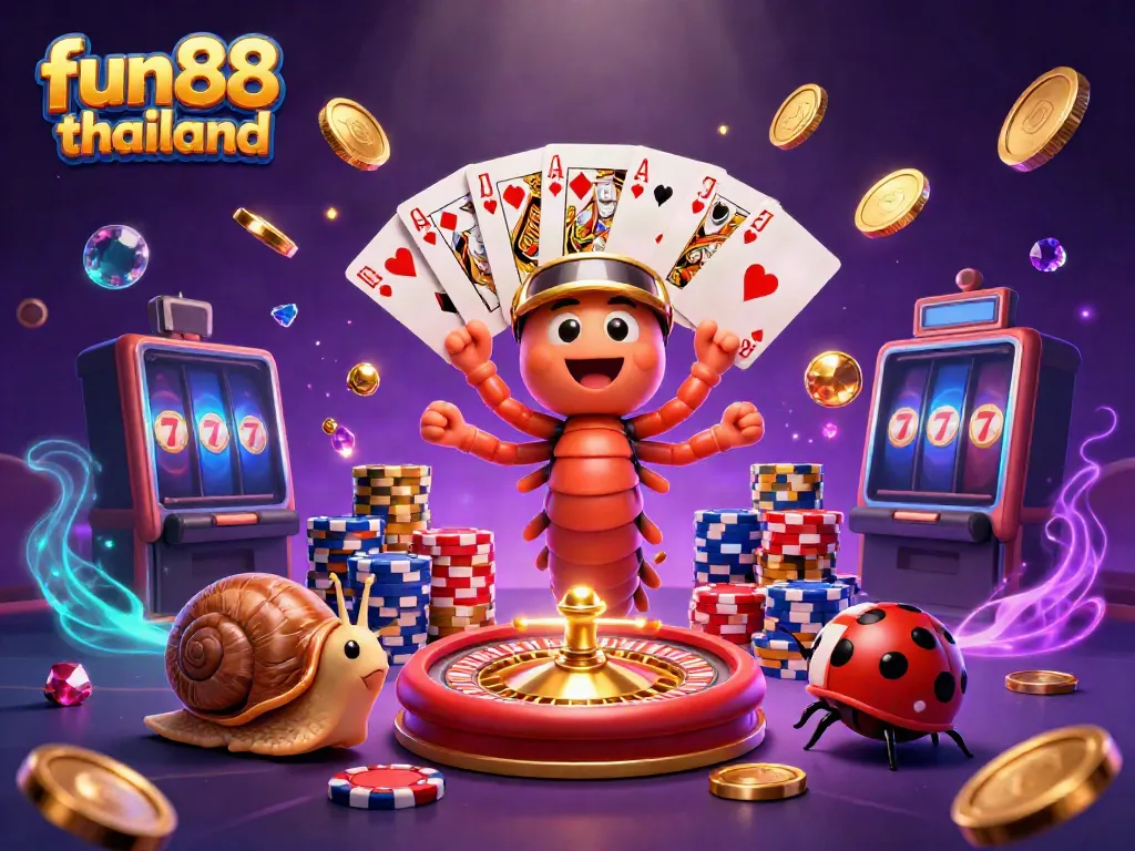 Experience fun88 thailand with a vibrant casino scene featuring a millipede dealer, snail high-roller, and more.