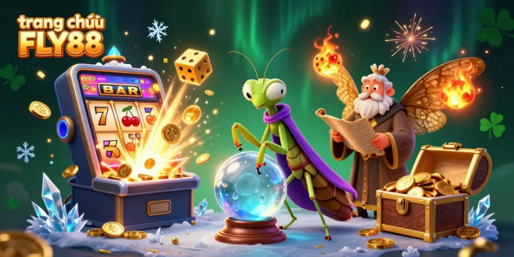 Experience thrilling gaming adventures at trang chủ FLY88, featuring vibrant 3D illustrations and exciting casino elements.