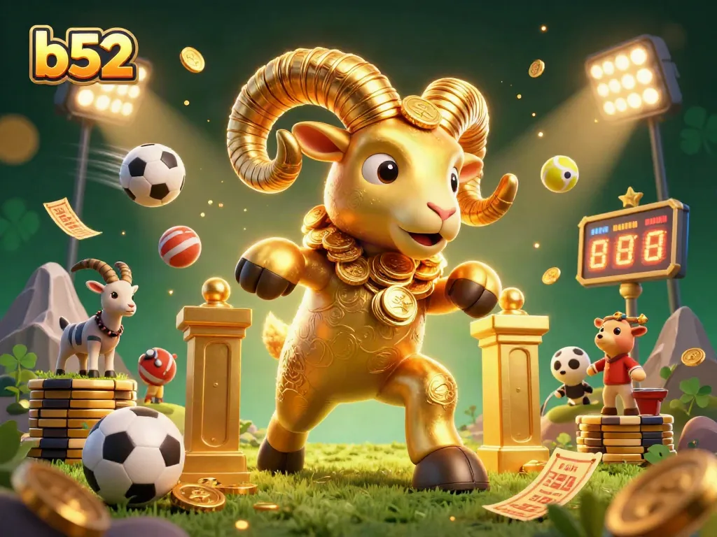 Experience thrilling b52 gameplay with golden ram and dynamic sports elements in this vibrant illustration.