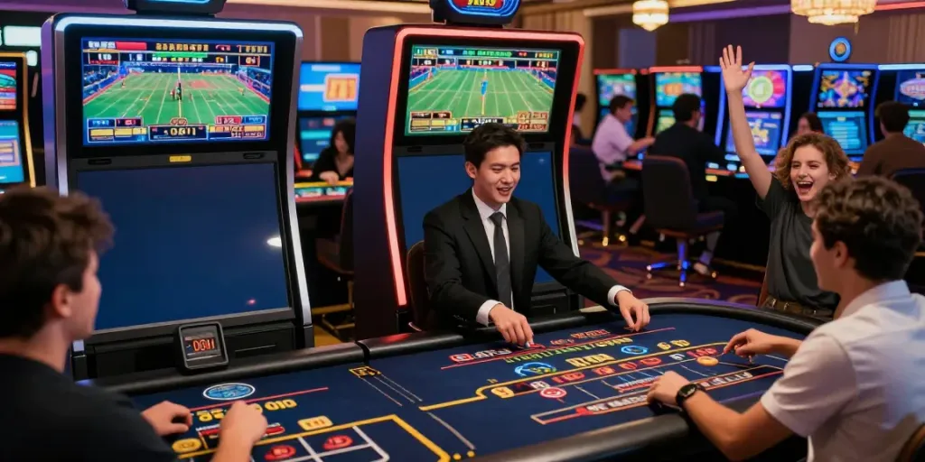 fabet online gambling scene with players engaging in sports betting and live dealer games