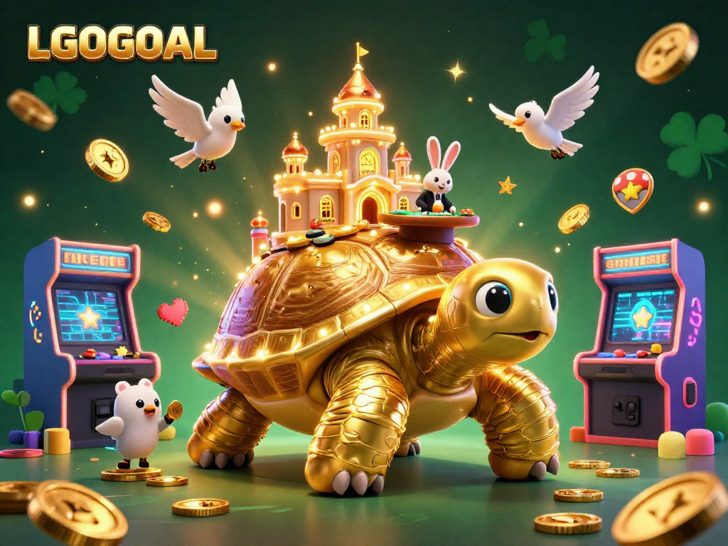 Experience winning excitement at LGOGOAL with a vibrant casino scene featuring a golden tortoise.