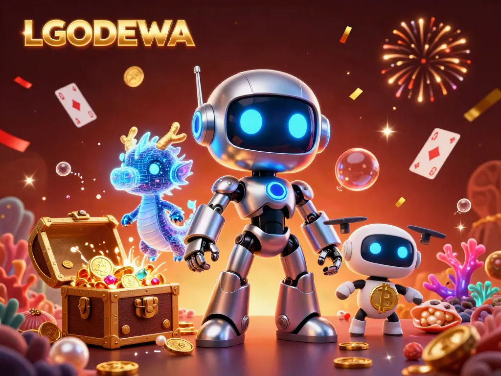 Engage with the exciting LGODEWA casino world: a vibrant 3D scene full of characters and treasures.