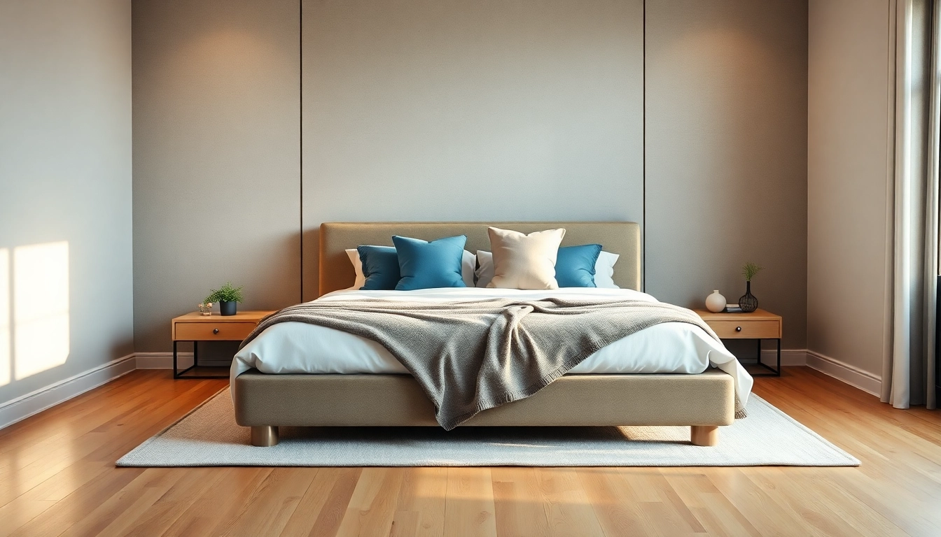 Comfortable king size bed in a modern, inviting bedroom with stylish decor.