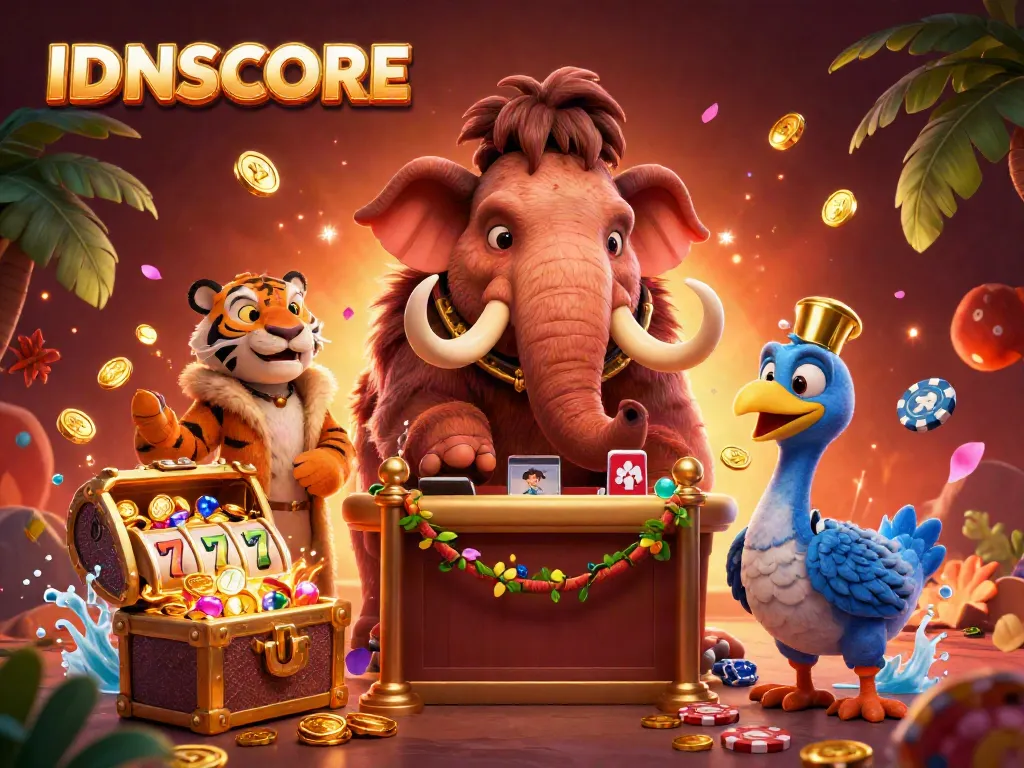 Experience thrilling gaming with IDNSCORE's vibrant bouncer welcoming VIPs to a dynamic casino scene.
