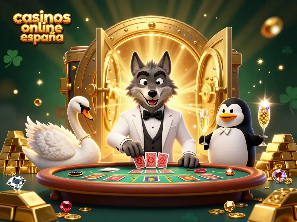 Juega en los casinos online España con el lobo elegante, el cisne y el pingüino presentando champagne.