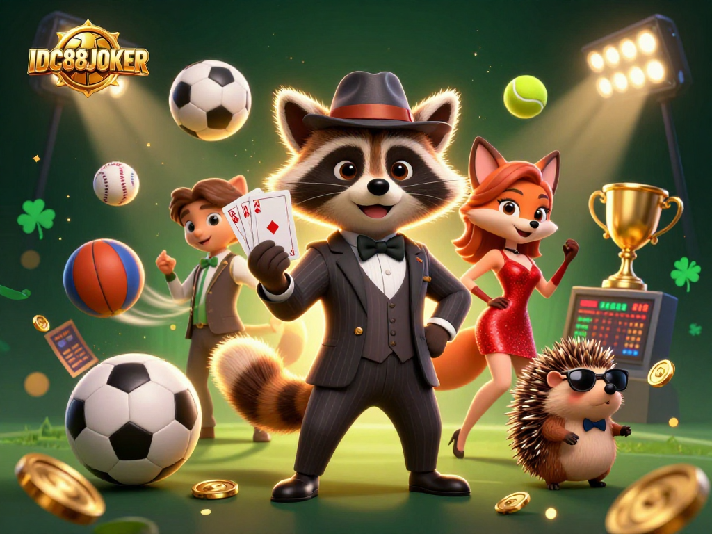 Experience the thrilling ambiance of IDC88JOKER with racing sports action and a royal flush hand.