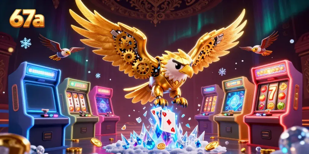 Engaging scene showcasing 67a's thrilling casino experience with a golden eagle and dynamic game elements.