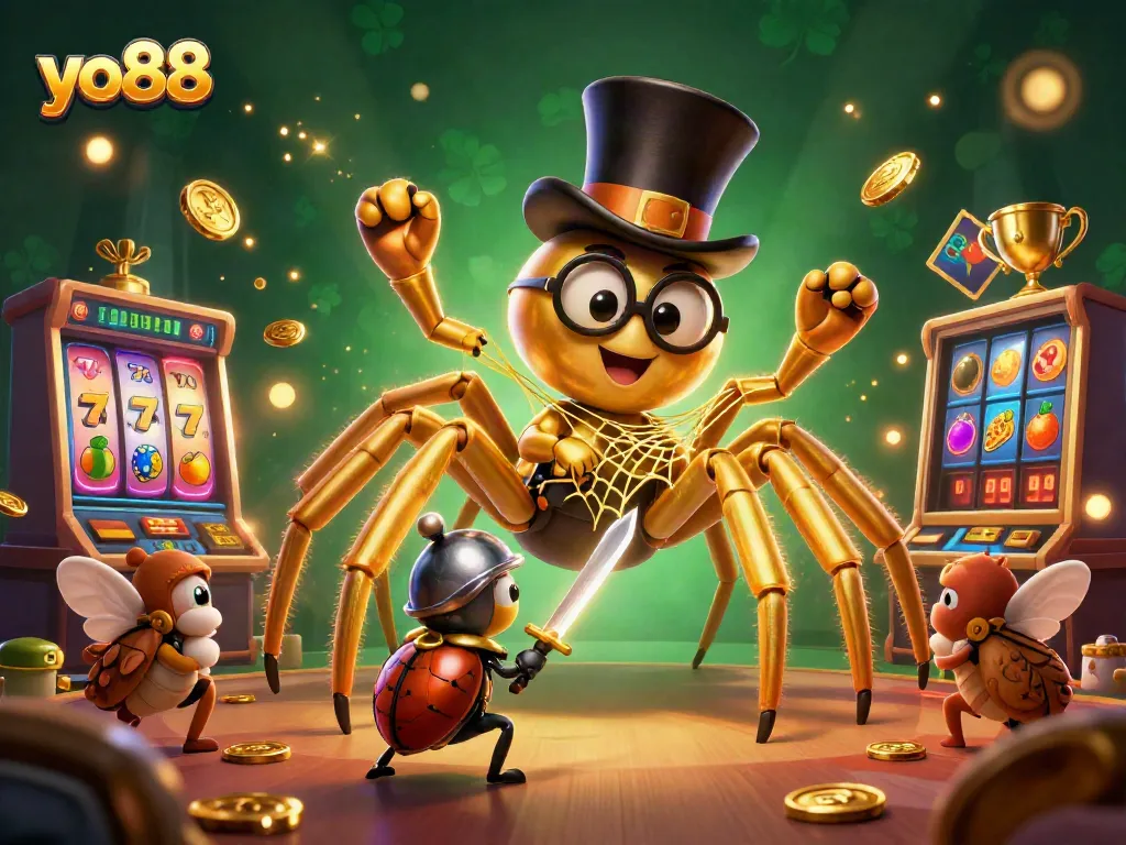 Engage with yo88's thrilling slots as golden elements enhance the vibrant casino scene.