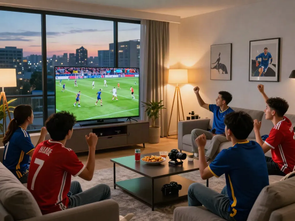 Fans enjoying a thrilling football match on gavangtv.study in a lively living room setting.