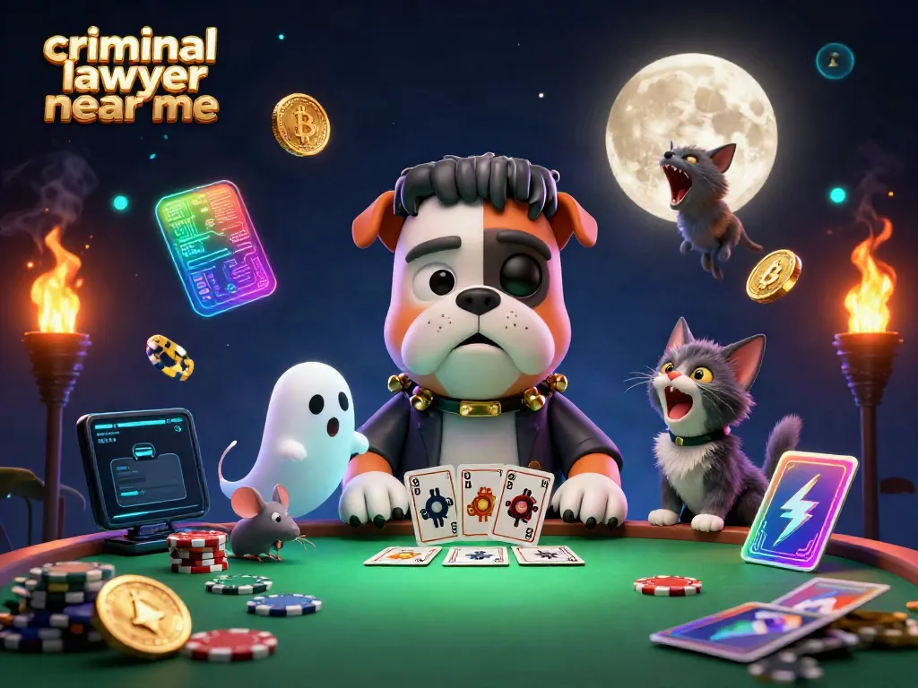 Experience the excitement of our casino with the criminal lawyer near me characters dealing cards at a spooky table.