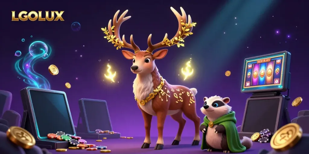 Engage with the vibrant LGOLUX casino experience through a fantasy illustration of gaming excitement.