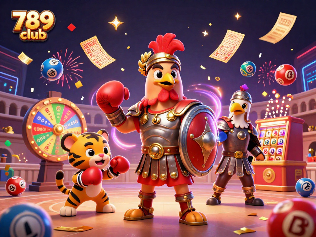 Winning big at 789 club, featuring a dynamic 3D scene with cartoon characters and vibrant elements.