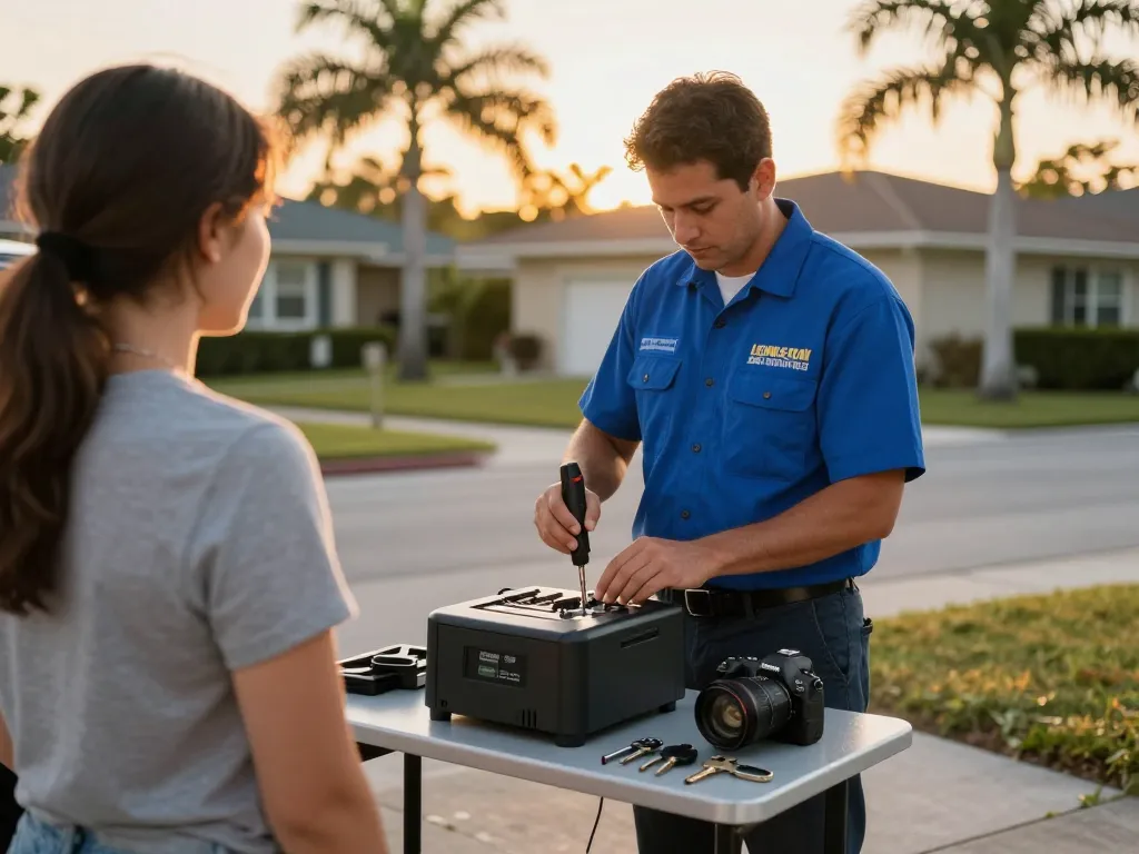 Mobile locksmith Jensen Beach providing key duplication services in a beautiful Florida neighborhood.