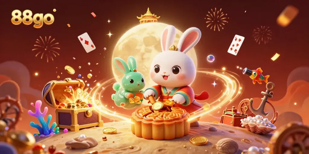 Enjoy exciting casino games at 88go with a magical moon rabbit illustration scene.