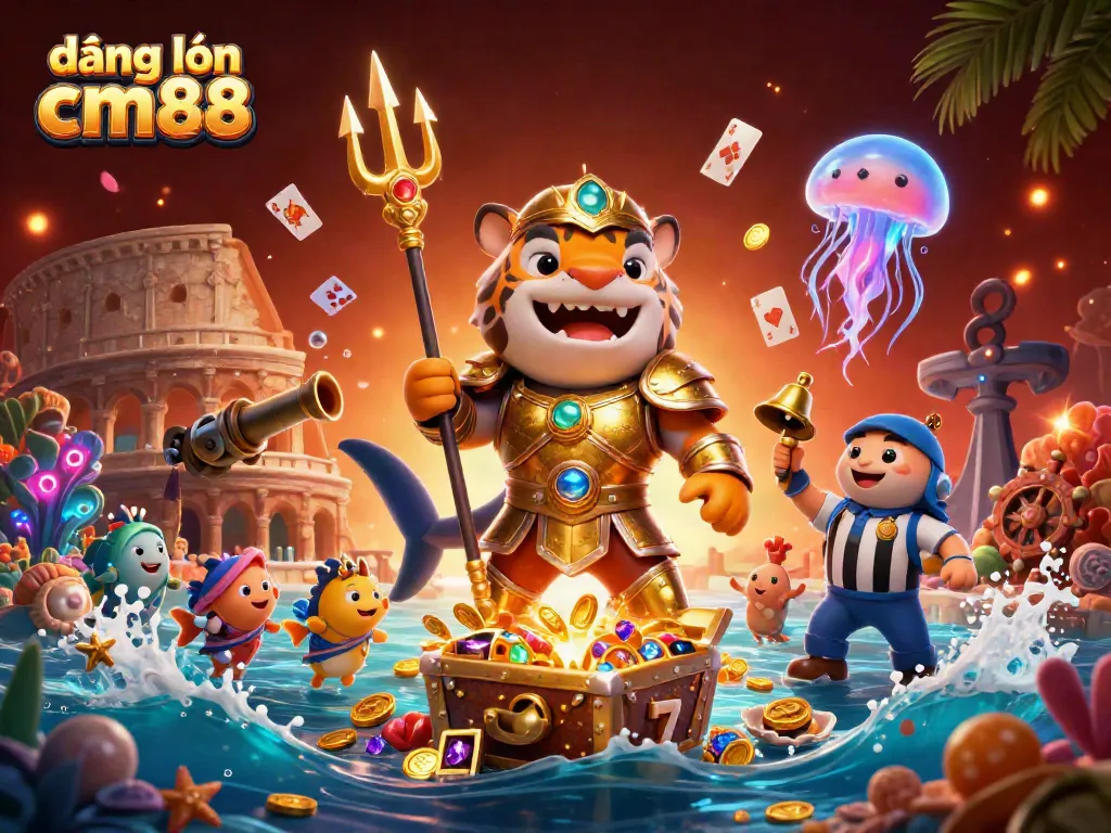 Join the action with đăng nhập cm88 as the tiger shark battles in a vibrant casino arena.