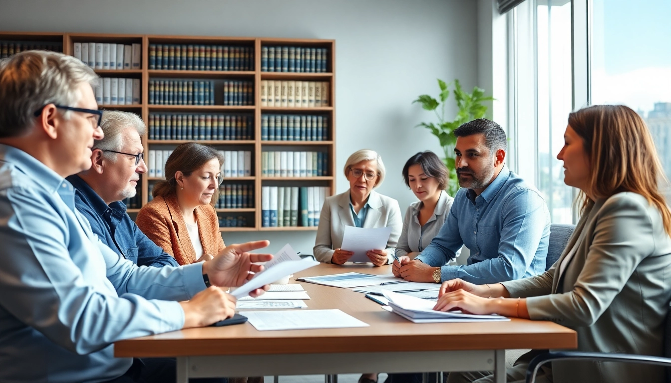 Estate Planning consultation showcasing a lawyer guiding clients in a bright office.
