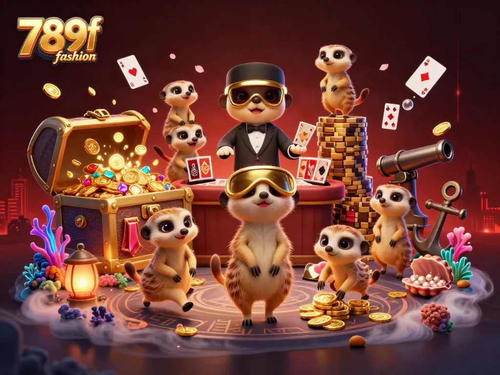 Experience the vibrant casino action with 789f fashion's meerkat crew managing a lively gaming scene.