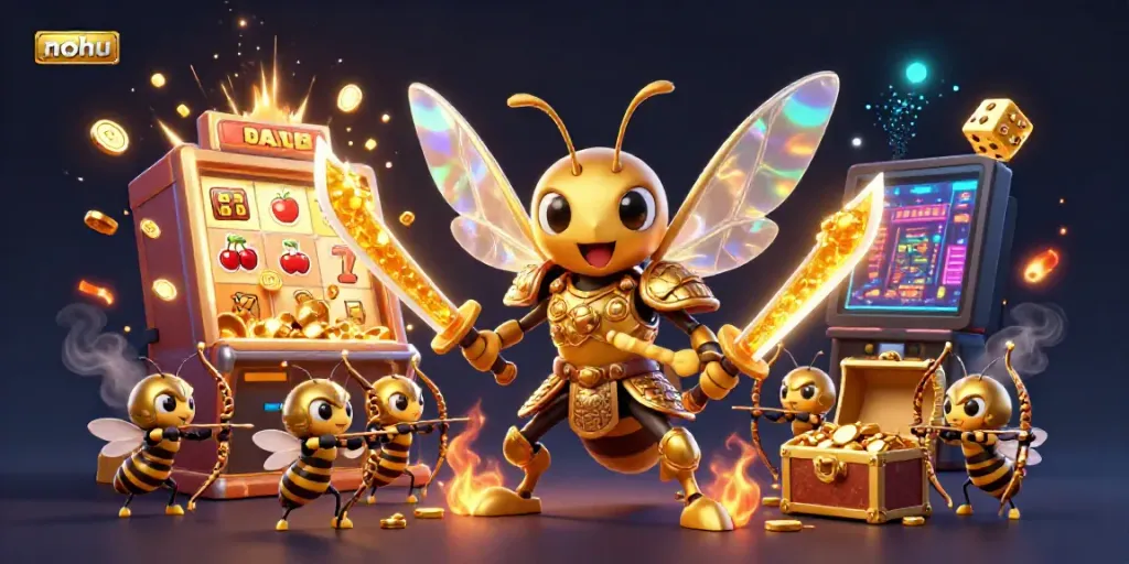 Engaging nohu gambling scene with golden hornet samurai and a dynamic jackpot explosion.