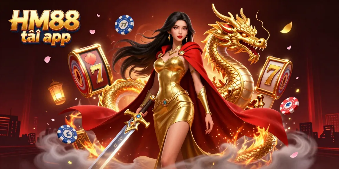 Engage with thrilling games using HM88 tải app in a stunning casino-themed digital illustration.
