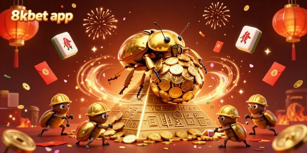 Win with 8xbet app in this lively casino scene featuring vibrant animated characters and elements.