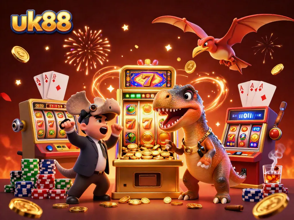 Experience thrilling slots action at uk88 with a pachycephalosaurus hitting a jackpot!