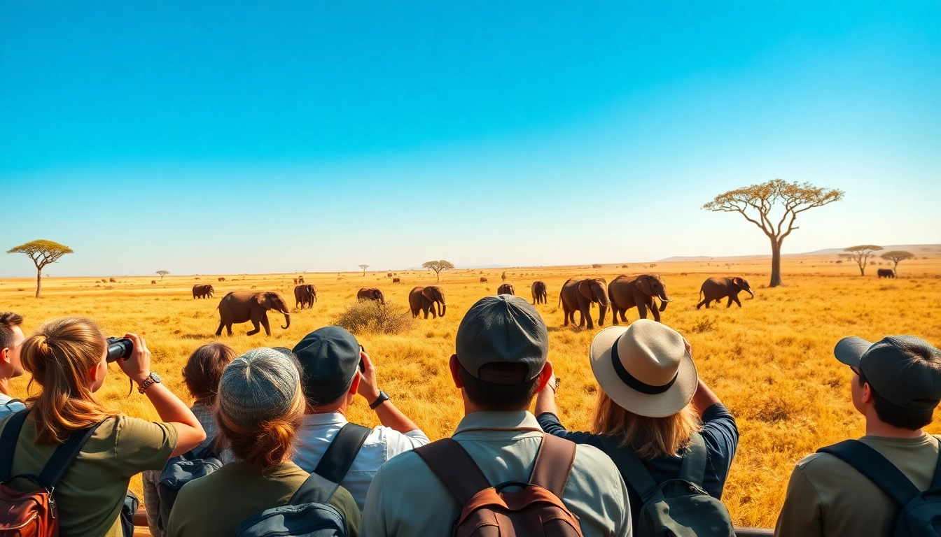 Engaging scene of travelers observing elephants during Tanzania safaris adventure.