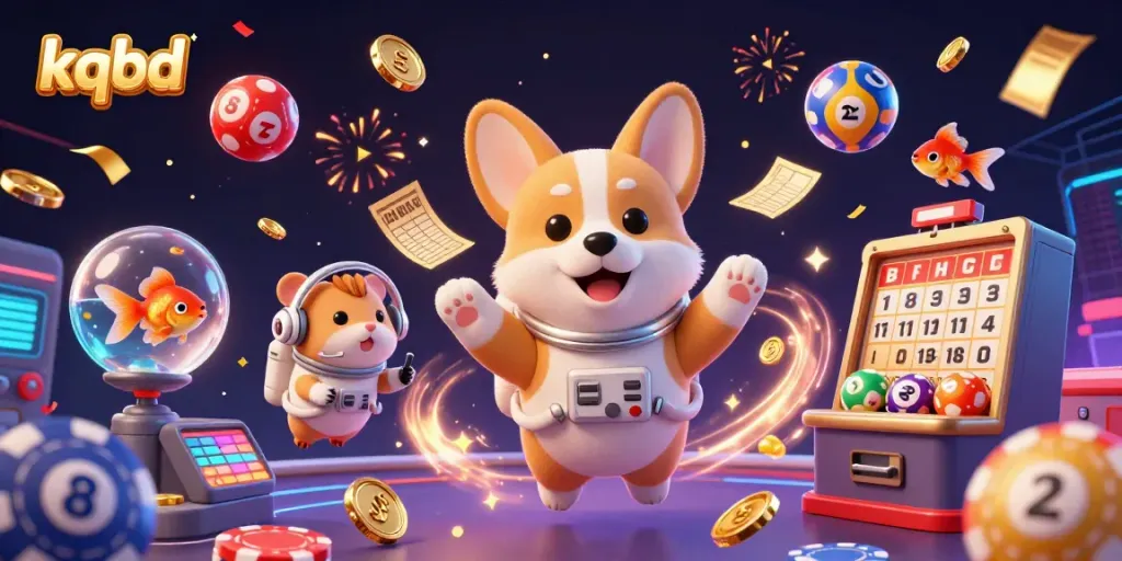 Experience the vibrant space casino atmosphere with kqbd, featuring a floating astronaut corgi, golden coins, and dynamic lottery elements.