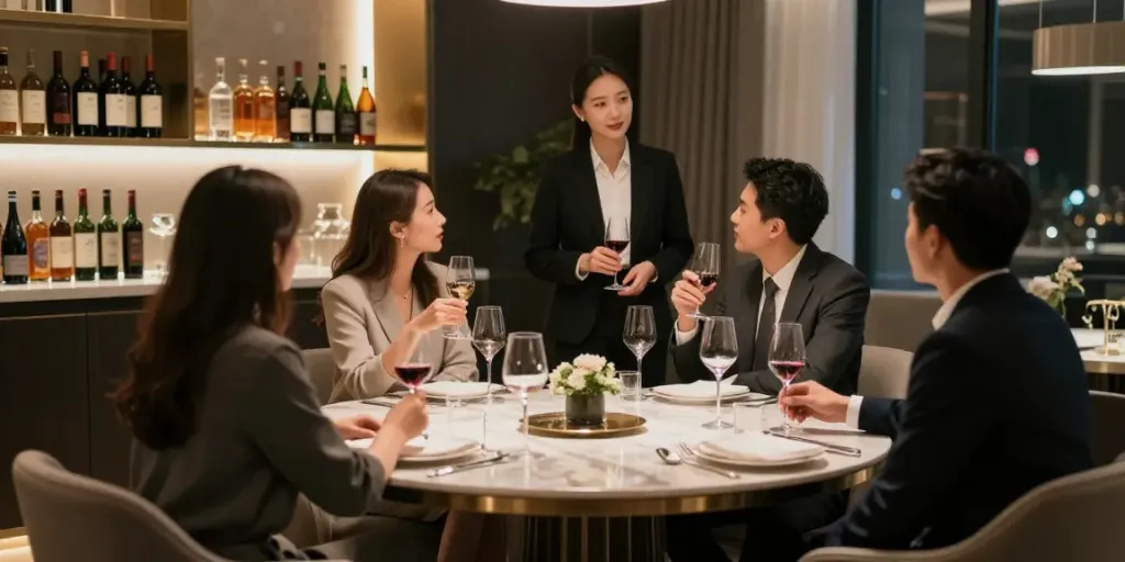 강남 구구단의 독립 룸에서 모임을 즐기는 모습