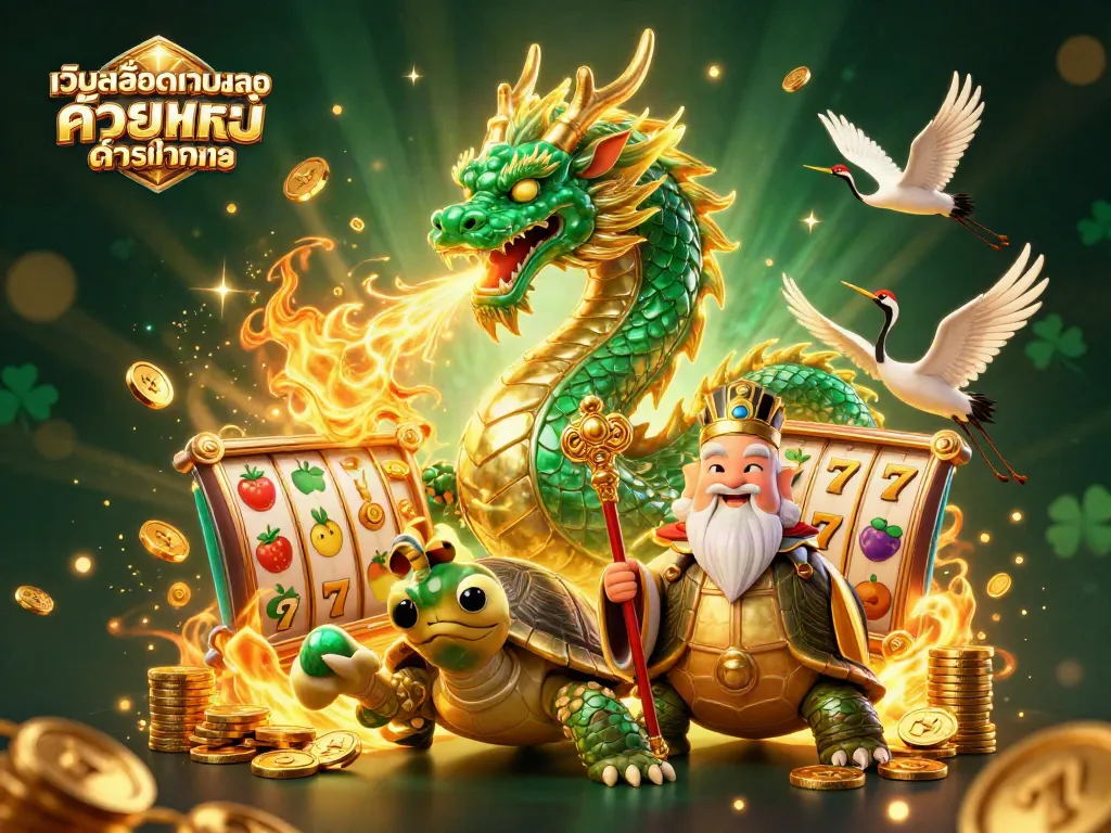 ภาพการ์ตูน 3D ที่แสดงให้เห็นเว็บสล็อตเว็บตรง ค่ายใหญ่ ต่างประเทศ กับมังกรหยกขนาดใหญ่