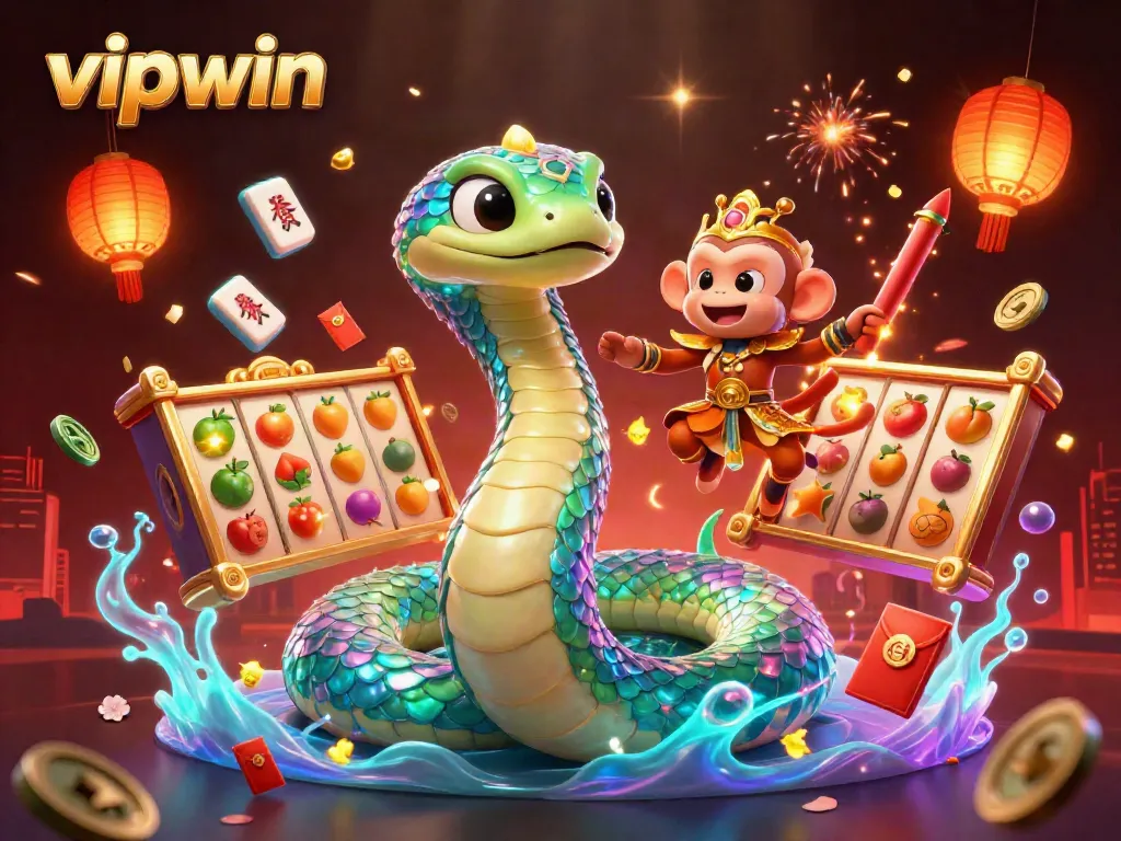Experience the excitement of vipwin with vibrant casino elements and characters in a dynamic illustration.