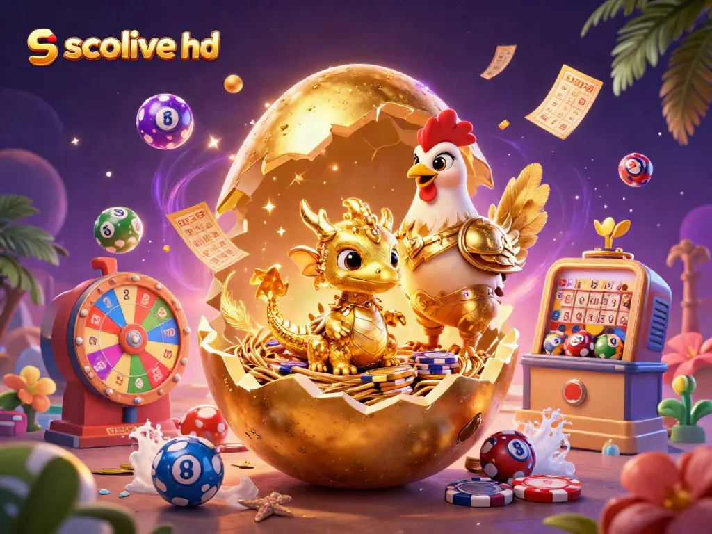 Socolive hd brings excitement with a bustling scene of a golden dragon revealing poker chips amidst vibrant lottery elements.