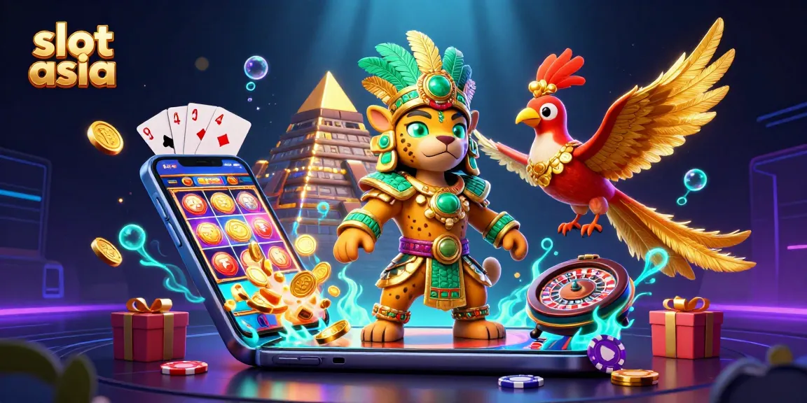 Engage with exciting slot asia games, featuring dynamic visuals of spins, coins, and thrilling gameplay.