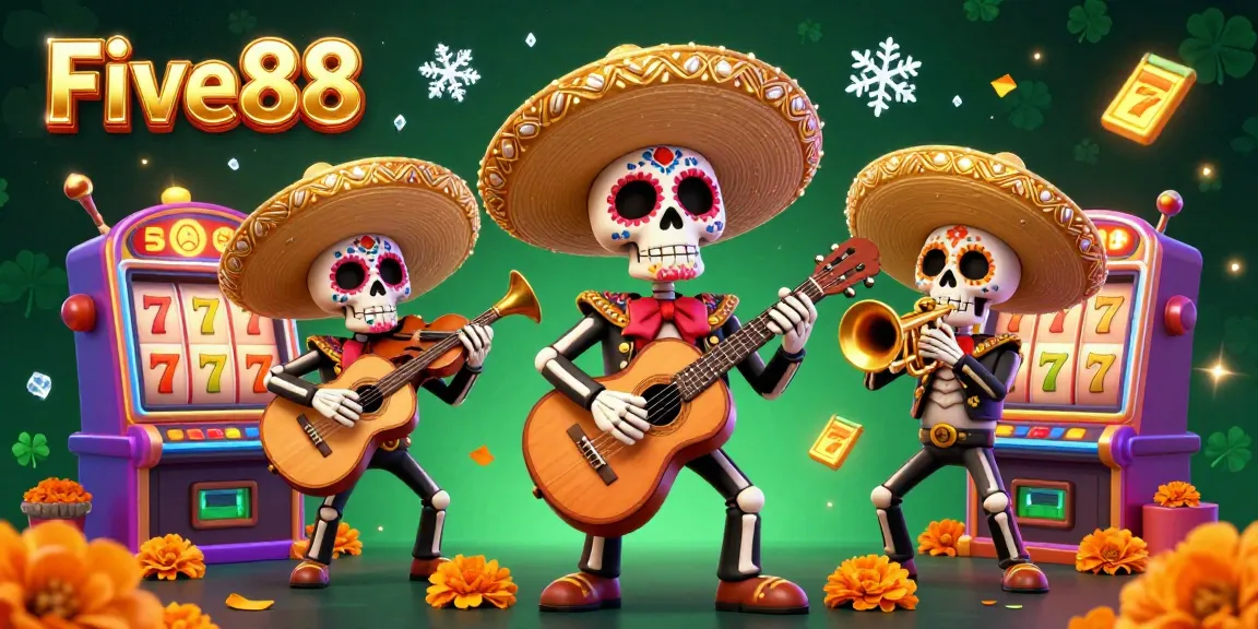 Experience thrilling slot gaming action with Five88's vibrant Day of the Dead mariachi band.