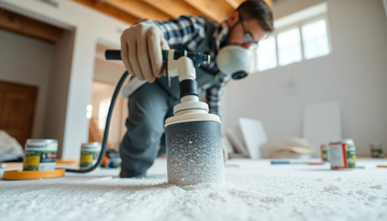 Man applying hand removal spray foam for effective insulation in a home