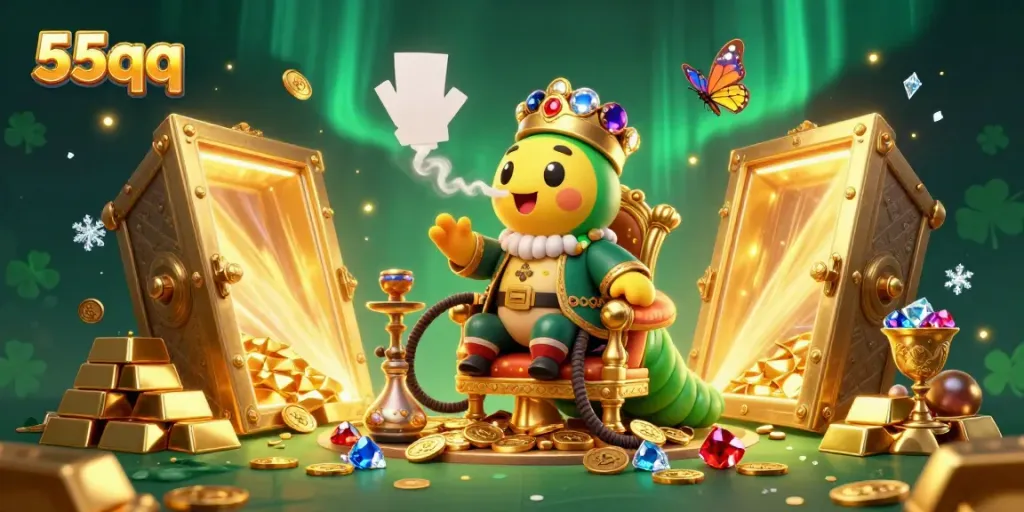 Experience thrilling gameplay on 55qq with a magnificent casino-themed illustration featuring vibrant characters and dynamic elements.