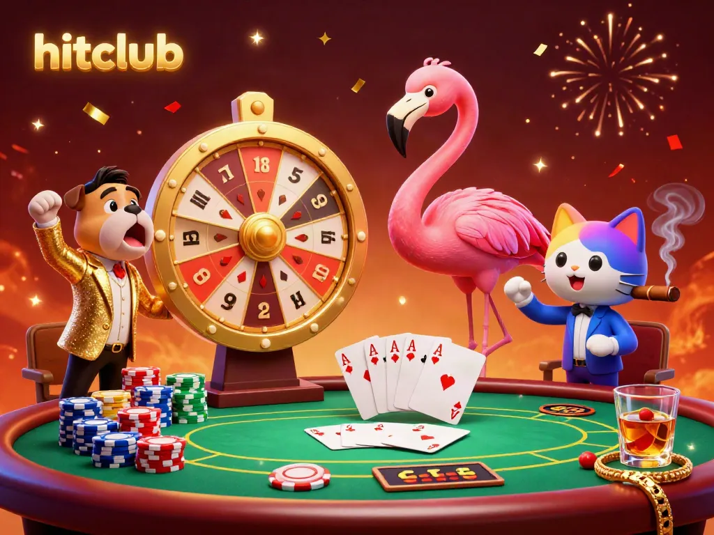 Spin to win at hitclub casino with colorful prizes and games displayed