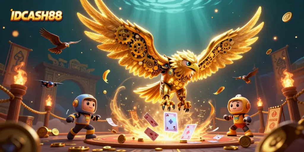 Experience thrill with IDCASH88's adventure in a vibrant 3D casino fantasy scene.