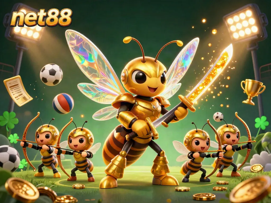 Experience thrilling adventures at net88 with golden hornet warriors amidst a vibrant casino scene.