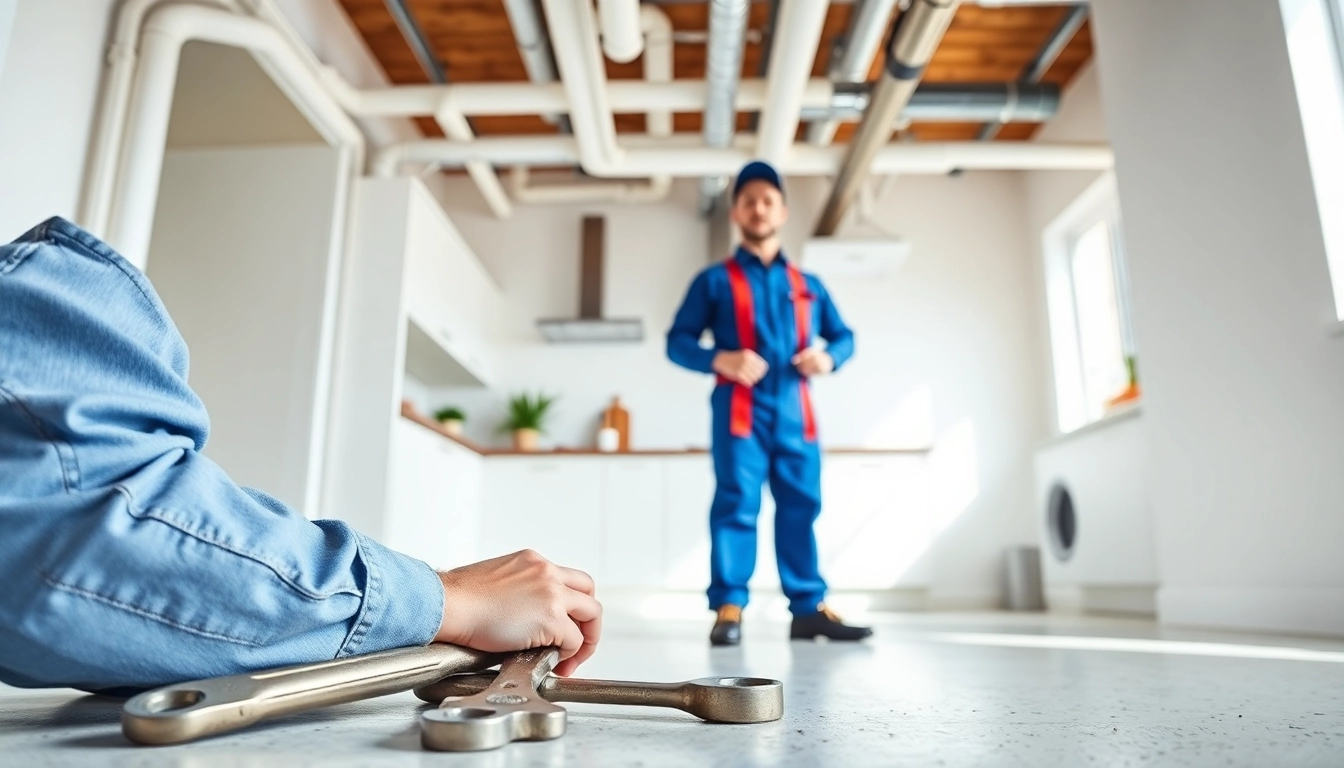 Illustration of a plumber conducting whole house repiping services Tampa, highlighting professional tools and settings.